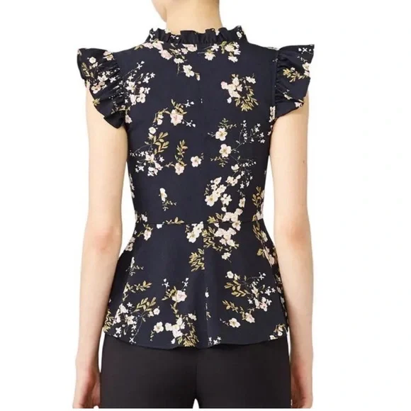 Tome NYC Lilian Navy Floral Flutter Sleeve V Neck Top Blouse - Picture 3 of 9
